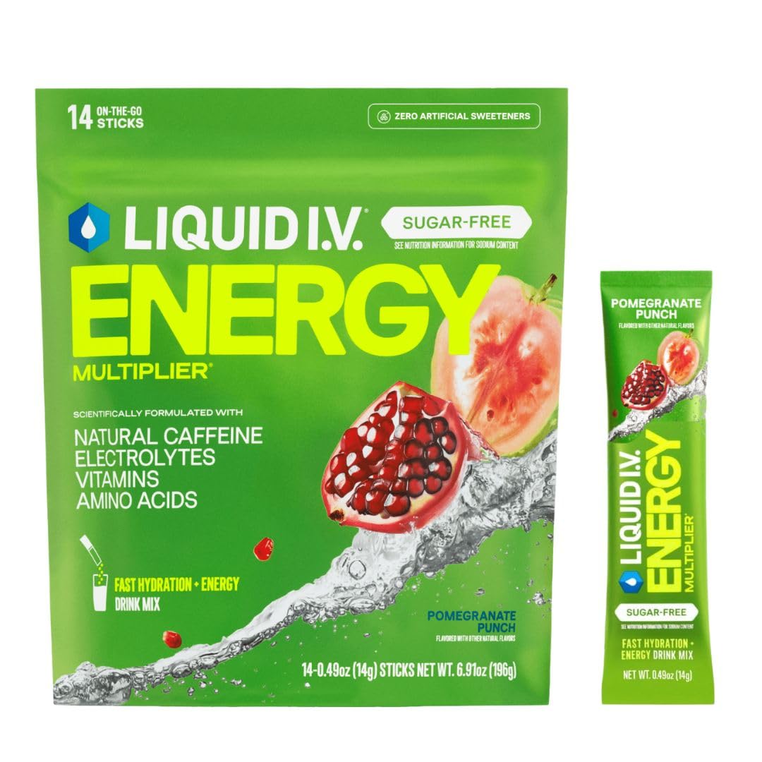 Liquid I.V.® Hydration Multiplier Sugar Free + Energy - Pomegranate Punch | Electrolyte Powder Drink Mix | 1 Pack (14 Servings) Liquid I.V.US supplements