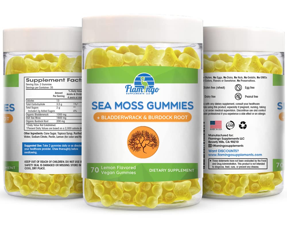 Sea Moss Gummies Plus Organic Bladderwrack and Burdock Root. Tasty Alternative to Sea Flamingo SupplementsAu supplements