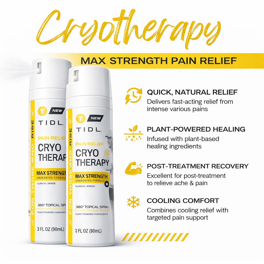 TIDL Cryotherapy Pain Relief Spray, 3 Oz (Pack of 2) Max Strength for Fast-Acting Muscle, Joint & Neck Pain Relief, Plant-Based Menthol & Camphor Pain Reliever, Quick Drying Formula TIDLAu supplements