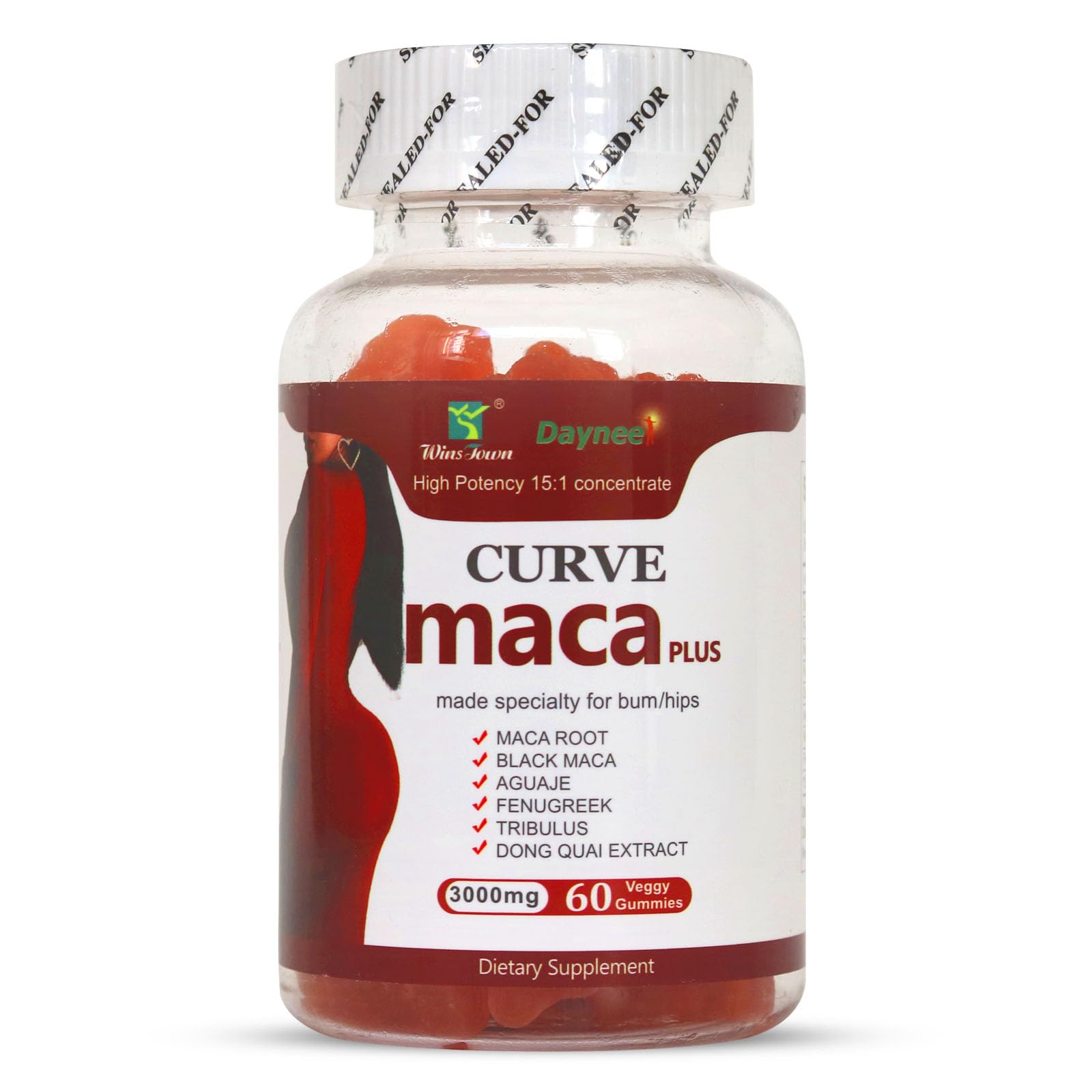 Wins Town Maca Plus Gummies 3000mg, Glute Boost Vitamins for Women, Supports Curves, Energy & Skin Health, Strawberry Flavor, Vegan, 60 Count Wins TownAu supplements