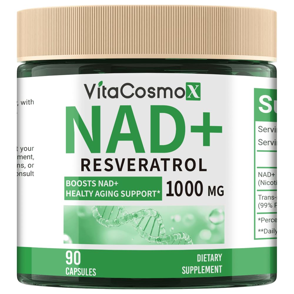 VitaCosmoX NAD+ with Resveratrol Similar to Nicotinamide Riboside Supplement, 1000 mg, 90 Capsules Vegan Non-GMO VitaCosmoXAu supplements