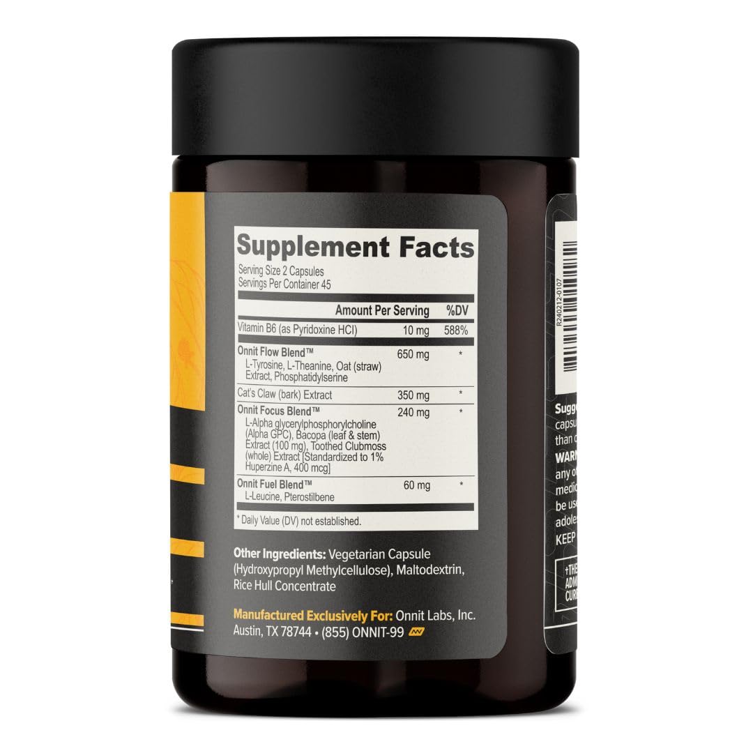 ONNIT Alpha Brain Nootropic Capsules for Men & Women, IGEN Non-GMO Tested Memory, Focus & Mental Clarity, with L-Theanine and Vitamin B6, 90 Count Each, Pack of 4 (360 Capsules) ONNITAu supplements