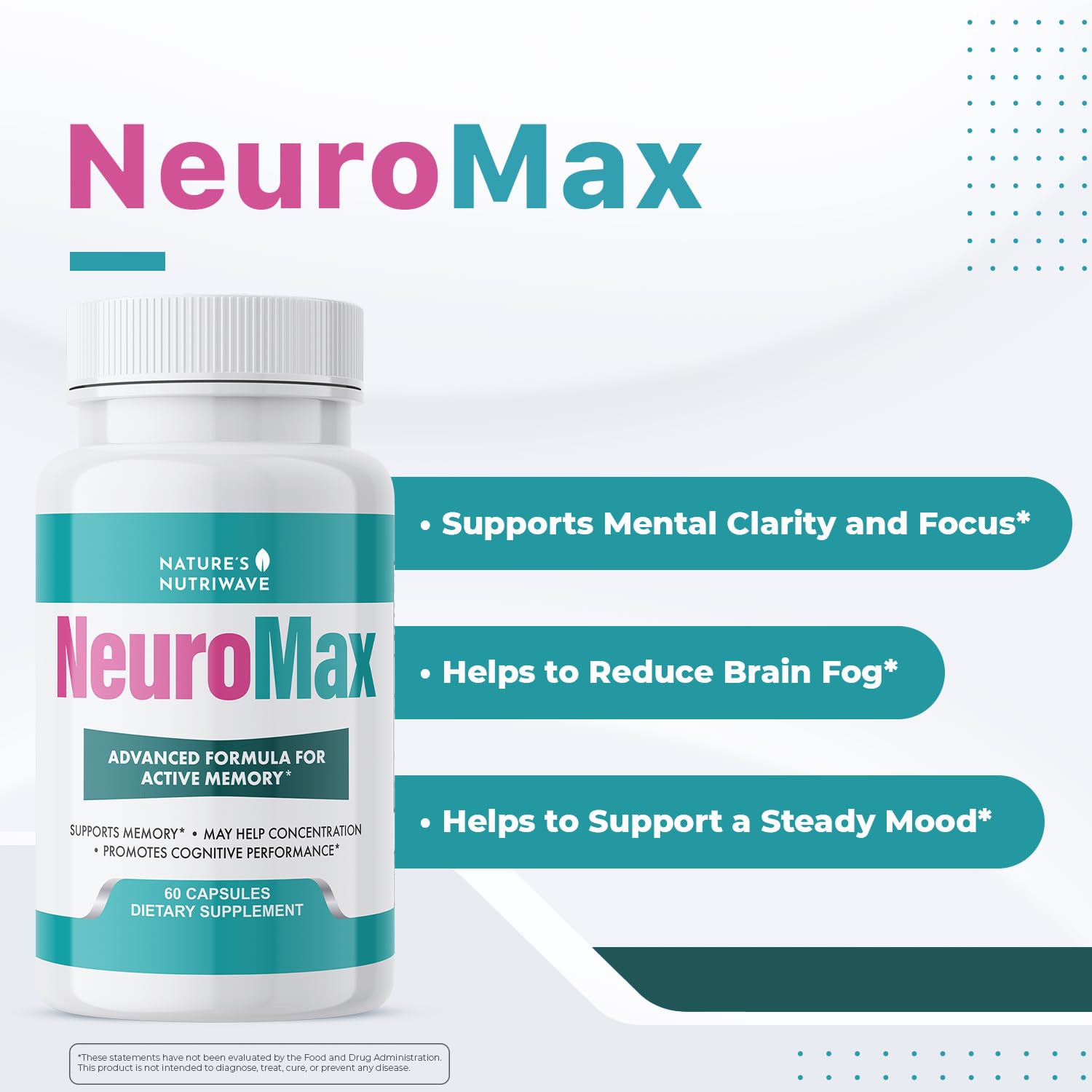 NeuroMax – Natural Herbal Blend with Passion Flower, Marshmallow Root & California Poppy – Non-GMO, Easy-to-Take Capsules, Made in USA, GMP Certified Facility - 60 Capsules, 1 Month Supply Nature’s NutriWaveAu supplements