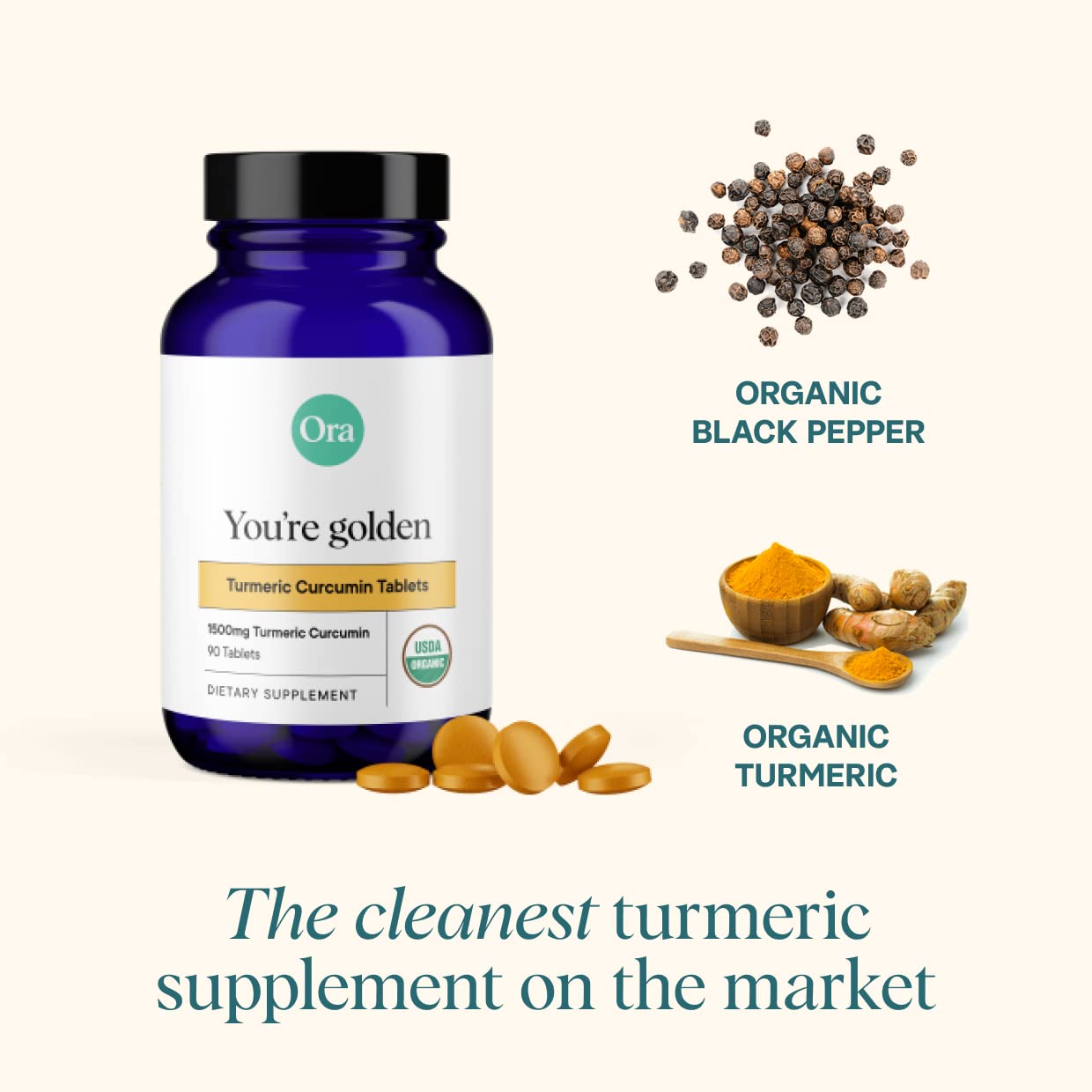 Ora Organic Turmeric Curcumin with Piperine - Pure Extracts for Joint Stress and Cardiovascular Health, Support Healthy Cognitive Function, No Filler Ingredients - 90 Vegan Tablets, 1 Month Supply Ora OrganicUS supplements