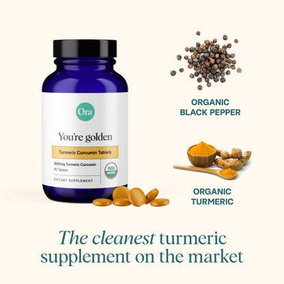 Ora Organic Turmeric Curcumin with Piperine - Pure Extracts for Joint Stress and Cardiovascular Health, Support Healthy Cognitive Function, No Filler Ingredients - 90 Vegan Tablets, 1 Month Supply Ora OrganicUS supplements