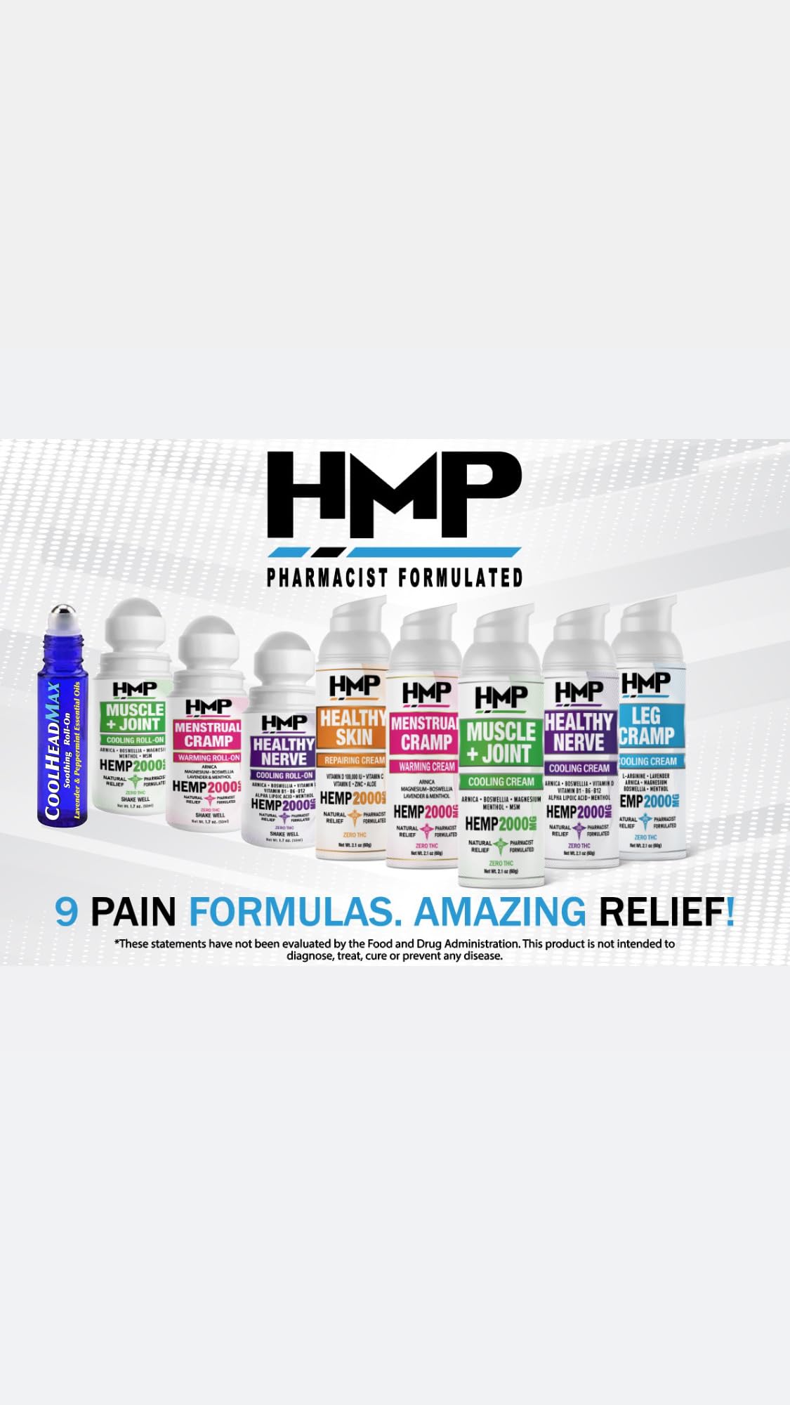 HMP BRANDS Menstrual Cramp Hemp Warming ROLL-ON 2000MG w Arnica & Menthol Made in USA Natural Formula 1.7oz HMP BRANDSAu supplements