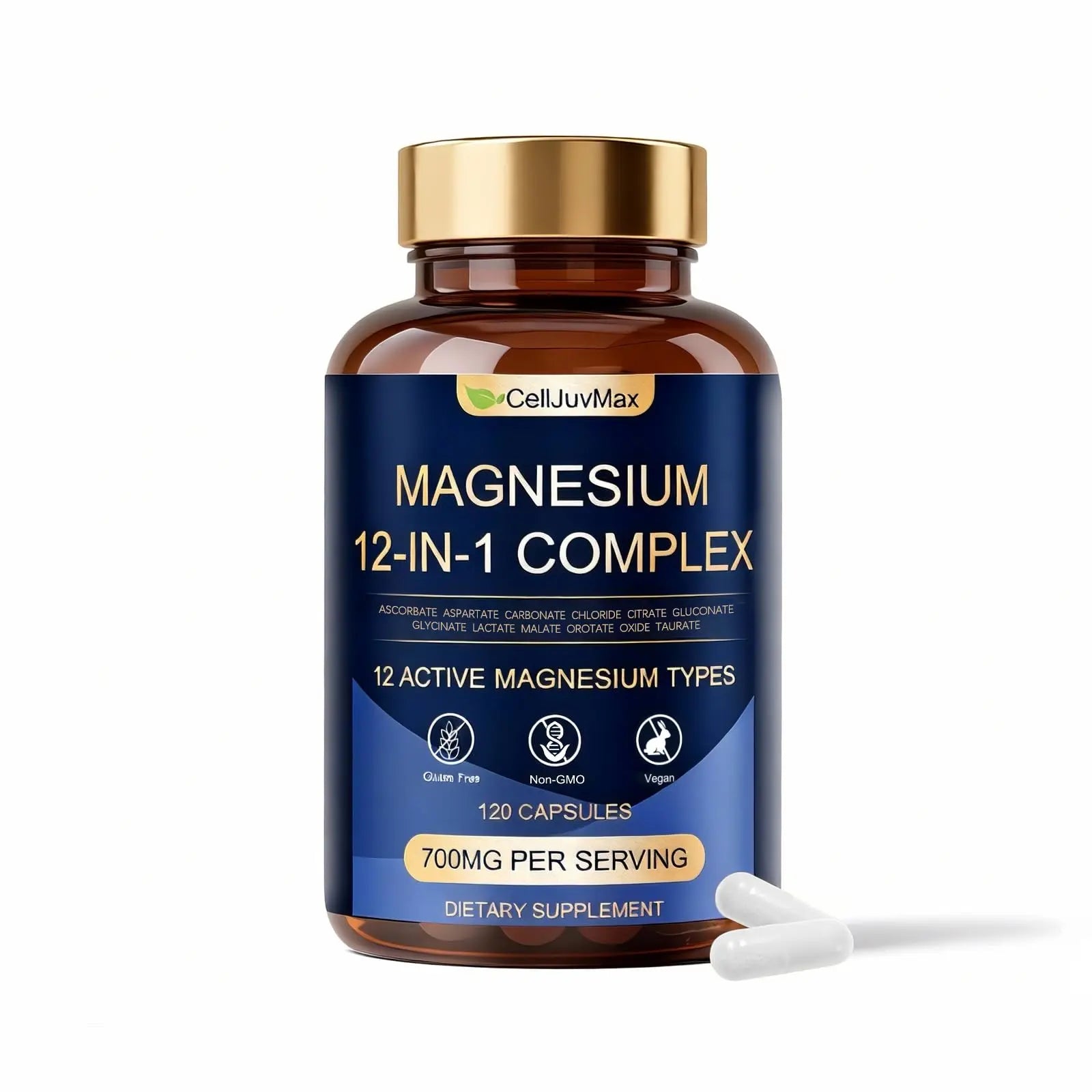 Magnesium 12-in-1 Complex 700mg, with Glycinate & Citrate, Vegan Supplement for Daily Wellness, 120 Capsules (1) WOJJnz supplements