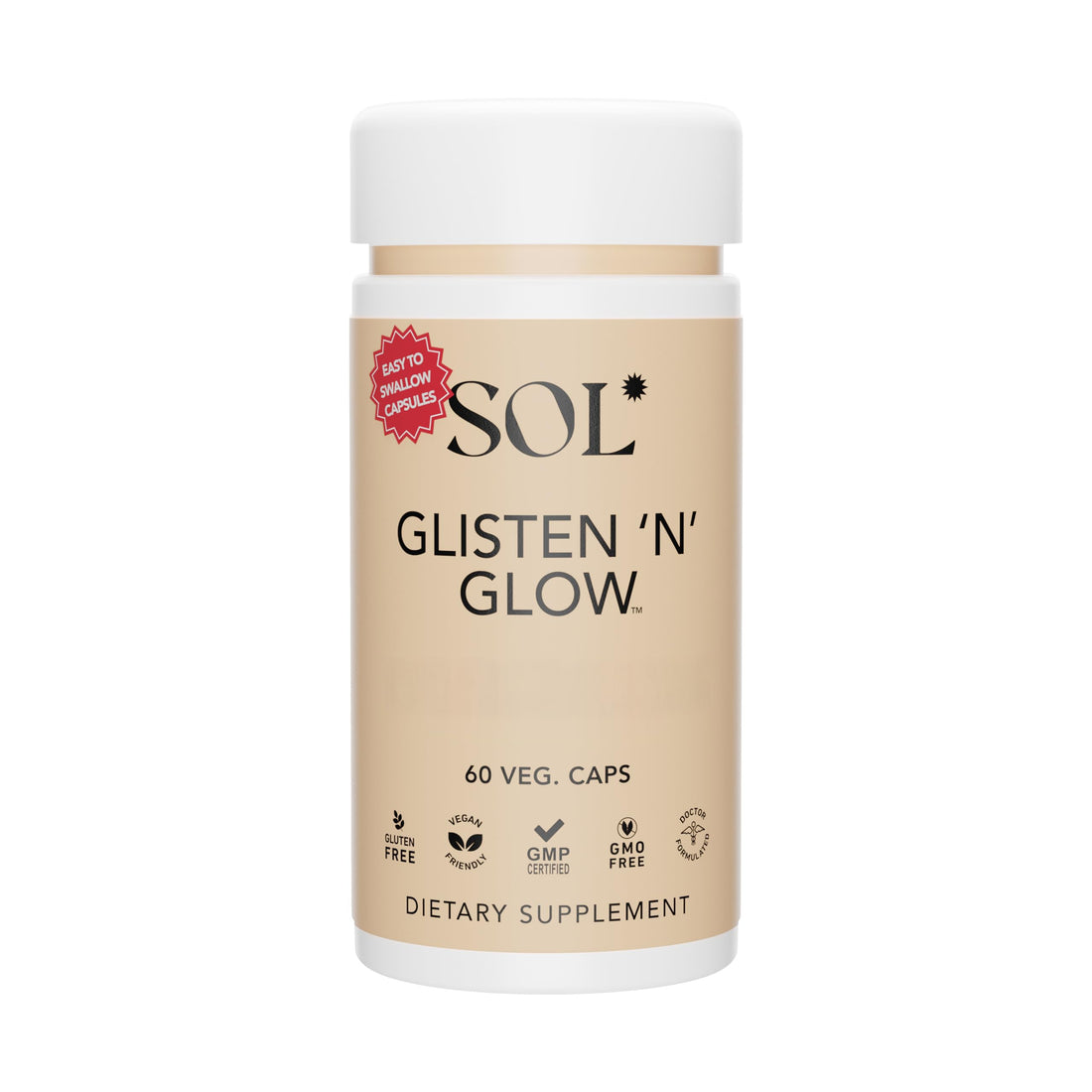 Sol Nutrition Glisten ‘N’ Glow Supplement: Skin Vitamins for Women – Biotin, Collagen & Skin-Loving Vitamins A, B, C, E for Clear Complexion & Youthful Glow, 60 Easy to Swallow Capsules Sol NutritionAu supplements
