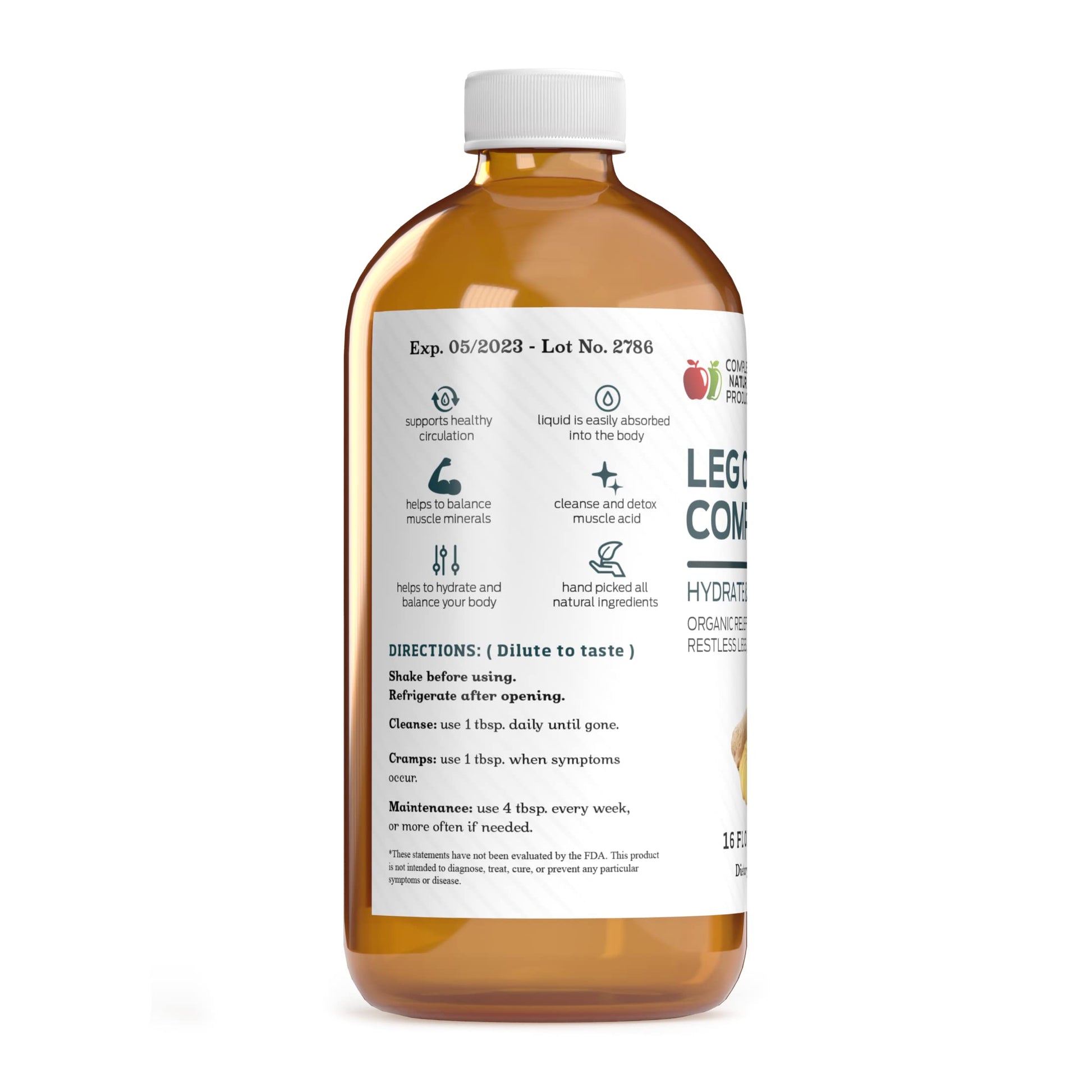 Organic Amish Leg Cramp Relief Liquid 16oz - Natural Muscle and Foot Support Supplement with Apple Cider Vinegar, Ginger, Garlic, Aloe, Fast Cramp Reducing Formula, Certified Organic, Made in USA Complete Natural ProductsAu supplements