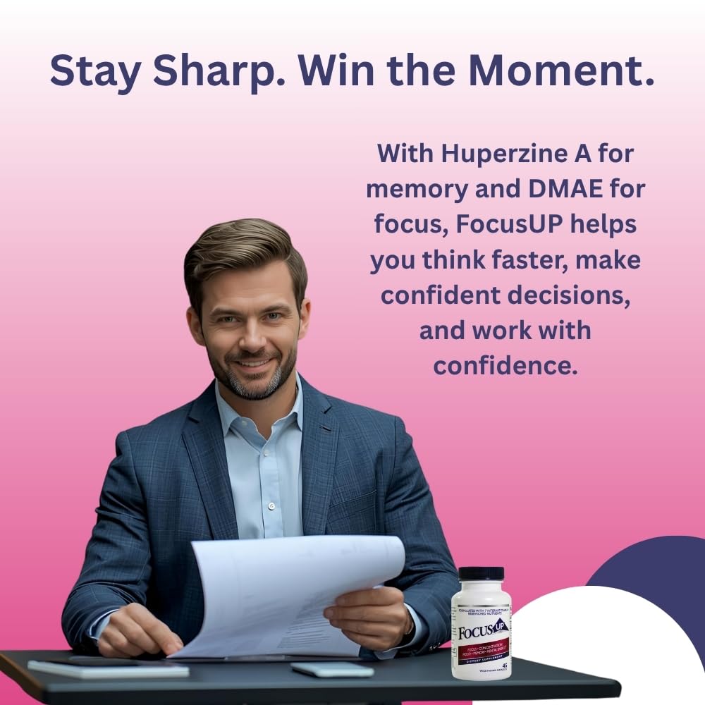 FocusUP Brain & Energy Support Supplement – Natural Nootropic Capsules with Acetyl L-Carnitine, Rhodiola, DMAE & Huperzine-A | Supports Focus, Memory, Mood & Mental Clarity | 45 Sugar-Free Capsules XoomaAu supplements