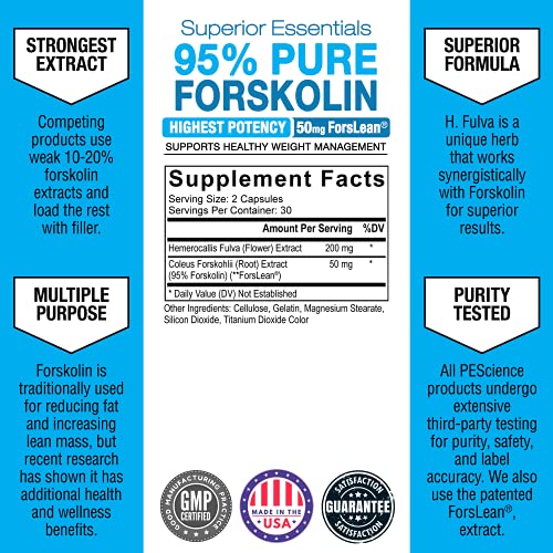 PEScience Forskolin Capsules, 95% Pure Forskolin Extract, Patented ForsLean, 60 Count PEScienceAu supplements