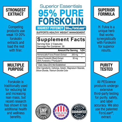 PEScience Forskolin Capsules, 95% Pure Forskolin Extract, Patented ForsLean, 60 Count PEScienceUS supplements