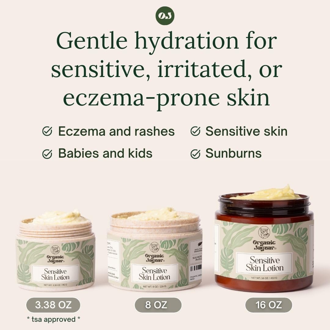 Organic Jaguar Natural Body Lotion for Sensitive Skin, Scent Free, Sulfate & Paraben Free Body Care, Moisturizer With Essential Oils, Vitamin E Oil, Beeswax, Extra Virgin Olive Oil, Raw Honey, 8 oz Organic JaguarAu supplements