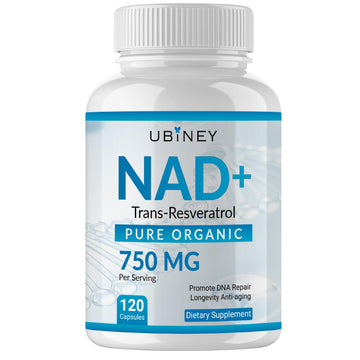 Ubiney NAD+ 750mg with Trans-Resveratrol – Pure Organic Nicotinamide Adenine Dinucleotide Supplement – DNA Repair, Cellular Energy, Anti-Aging Support – 120 Vegan Capsules, Non-GMO, Gluten-Free UbineyAu supplements