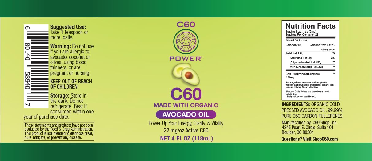 C60 Power C60 in Organic Avocado Oil - Natural Wellness & Antioxidant Support for Men & Women, 99.99% Pure Carbon Fullerenes, Promotes Energy, Mental Clarity, & Stamina - 4 fl oz Bottle C60 Purple PowerAu supplements