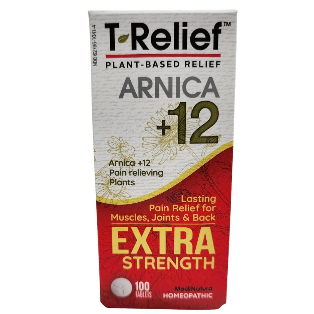MediNatura T-Relief Extra Strength Pain Relief Arnica +12 Natural Relieving Actives for Back Pain Joint Soreness Muscle Aches & Stiffness, Whole Body Fast-Acting Relief for Women & Men - 100 Tablets MediNaturaAu supplements