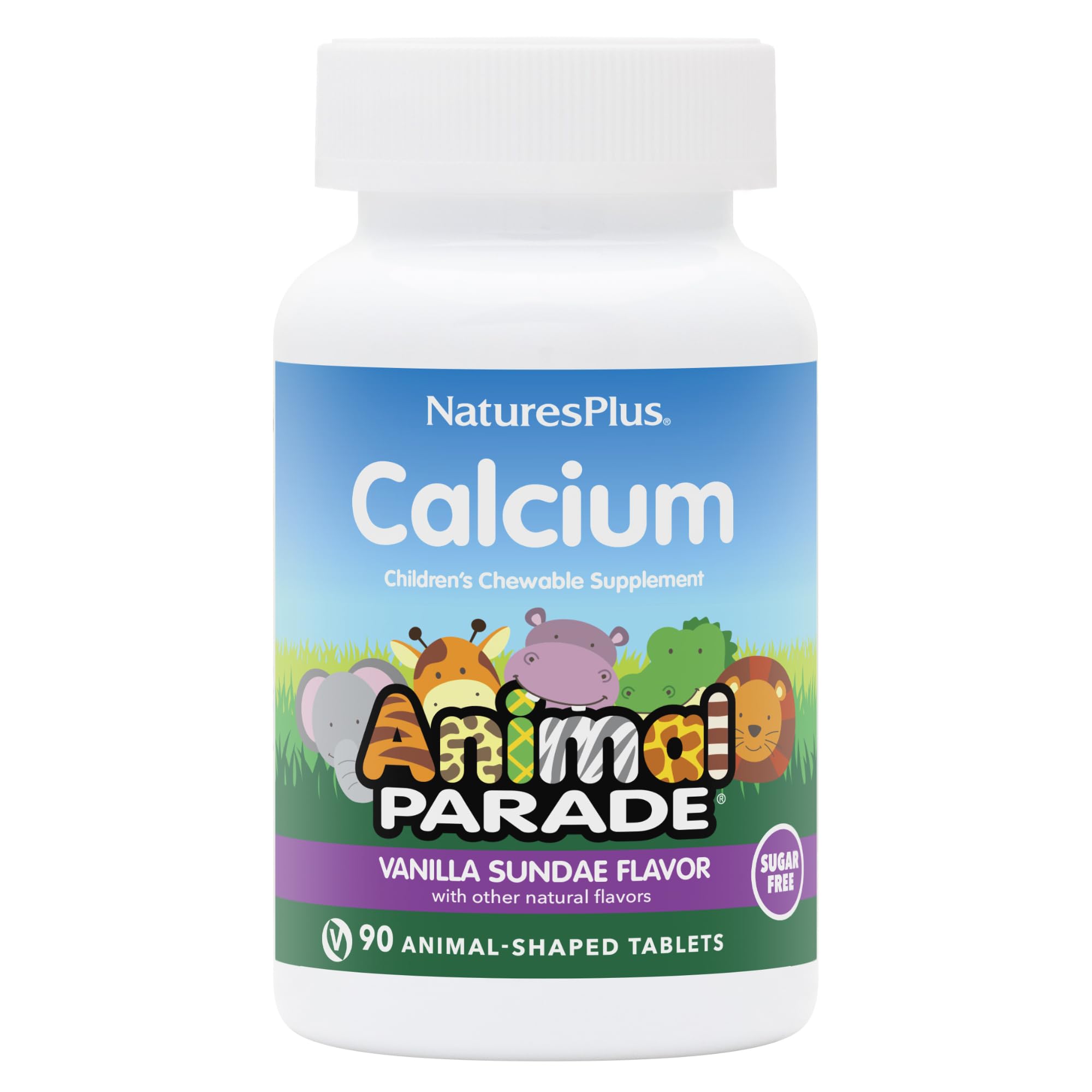 NaturesPlus Animal Parade Sugar-Free Children's Calcium, Vanilla Sundae Flavor - 90 Chewable Animal Shaped Tablets, Pack of 2 - Magnesium for Bone Health - Gluten Free - 90 Servings NaturesPlusAu supplements