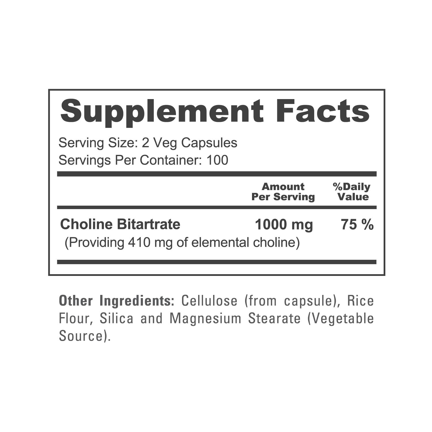 NusaPure Choline Bitartrate - Suitable for Vegetarian/Vegan, Non - GMO - 1000 mg 200 Capsules NusaPureAu supplements