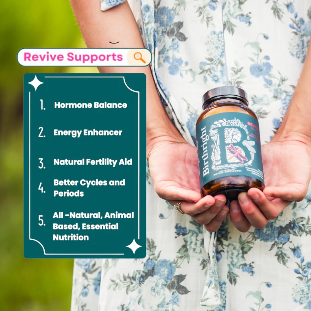 Birthright Female Hormone Support for, Energy, Fertility, Menstrual Cycle, Ovulation, Pregnancy and Menopause… All Natural, Animal Based, Liver, Kidney, Magnesium, Red Raspberry, Herbal Blend Revive BirthrightAu supplements