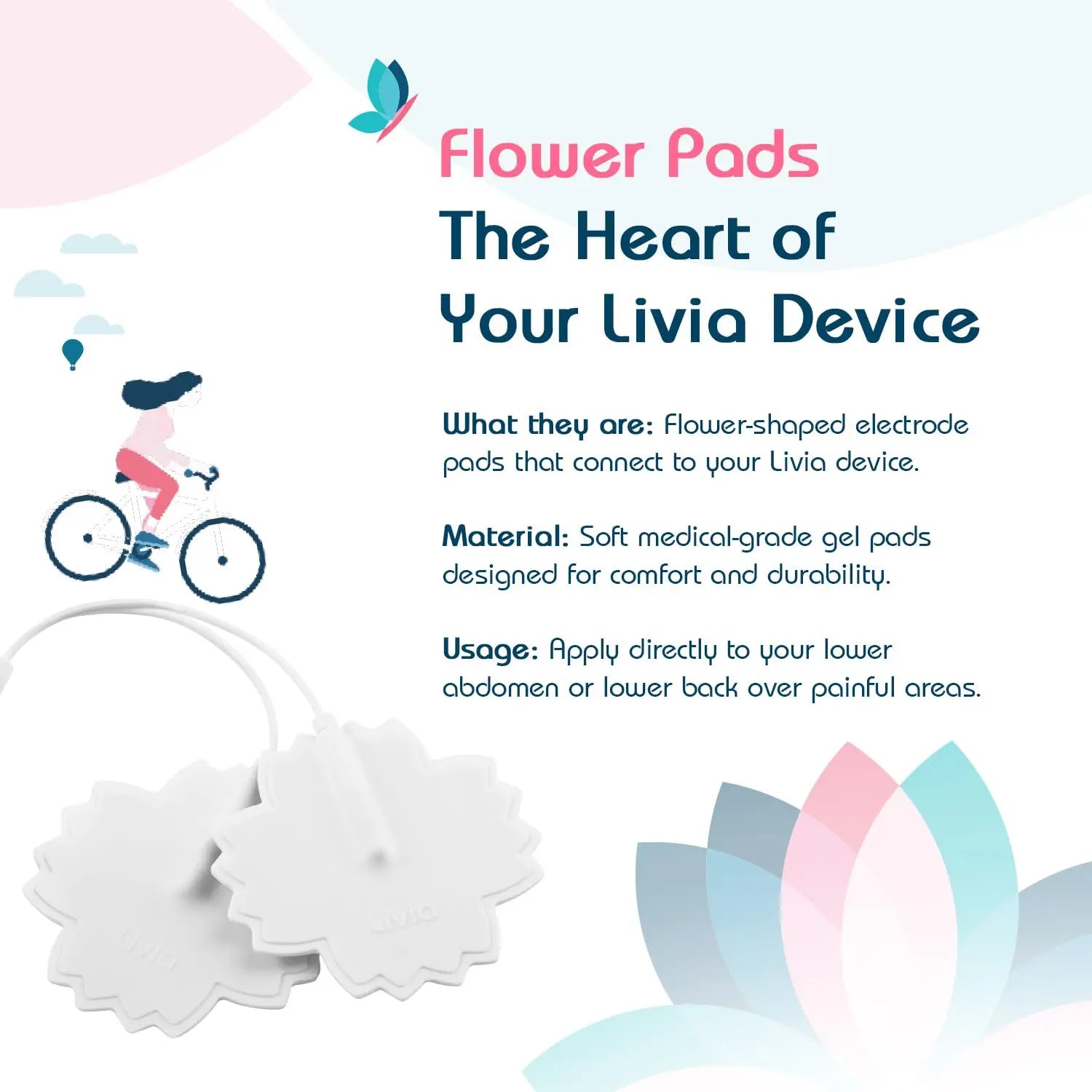 Livia Flower Pads | Electrodes Menstrual Pain Relief Device | Compact, Lightweight, Discreet | Skin-Friendly & Easy to Apply | 1 Set of Electrodes LiviaAu supplements