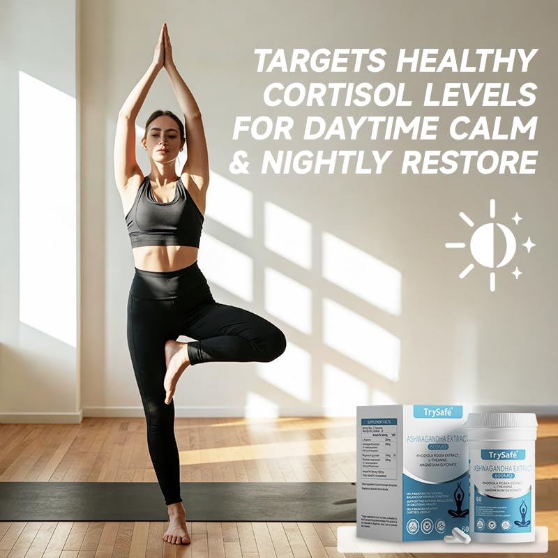 TrySafe 1100MG Cortisol Supplements for Women and Man with 600MG Ashwagandha, 200MG Rhodiola Rosea, 200MG L-Theanine, 100MG Magnesium Glycinate | for Healthy Stress Response*, Mood* TrySafeAu supplements