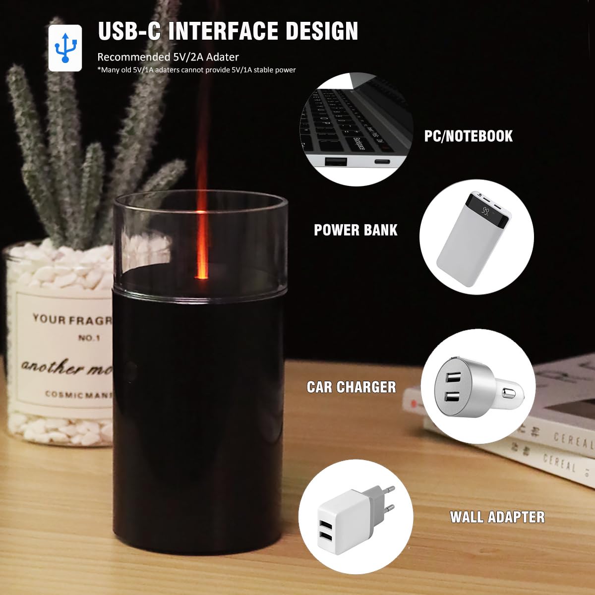 iWeeta Candlelight Diffuser,60ml Rechargeable Battery Operated Low Power Portable 10ml/H Aroma iweetaAu supplements