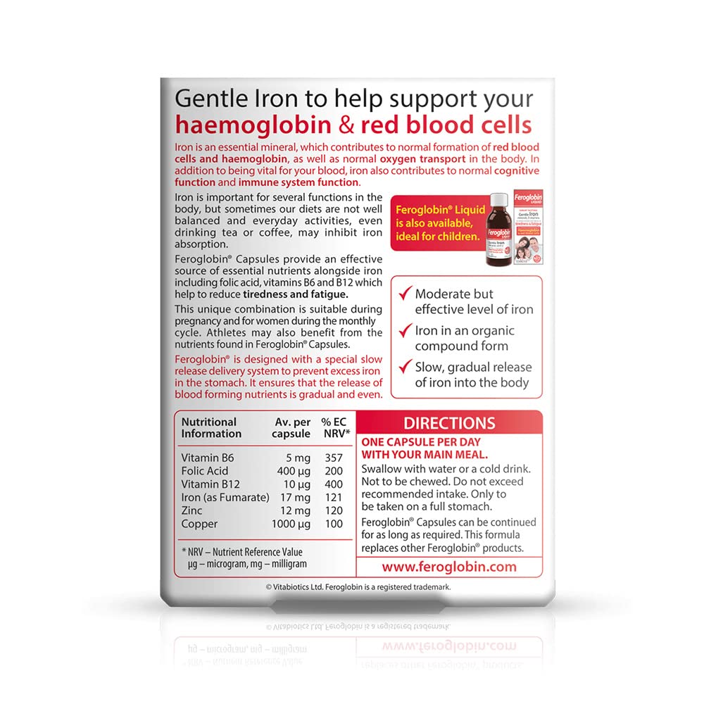Feroglobin Iron Capsule Helps to reduce tiredness and fatigue FeroglobinUS supplements