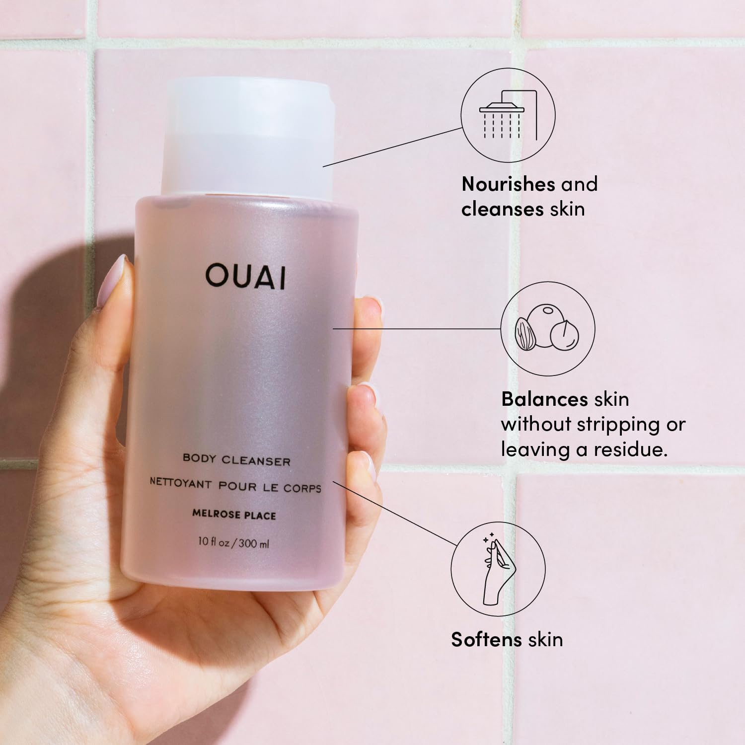 OUAI Body Cleanser, Melrose Place - Foaming Body Wash with Jojoba Oil and Rosehip Oil to Hydrate, Nurture, Balance and Soften Skin - Paraben, Phthalate and Sulfate Free Skin Care Products (10 Fl Oz) OUAIAu supplements