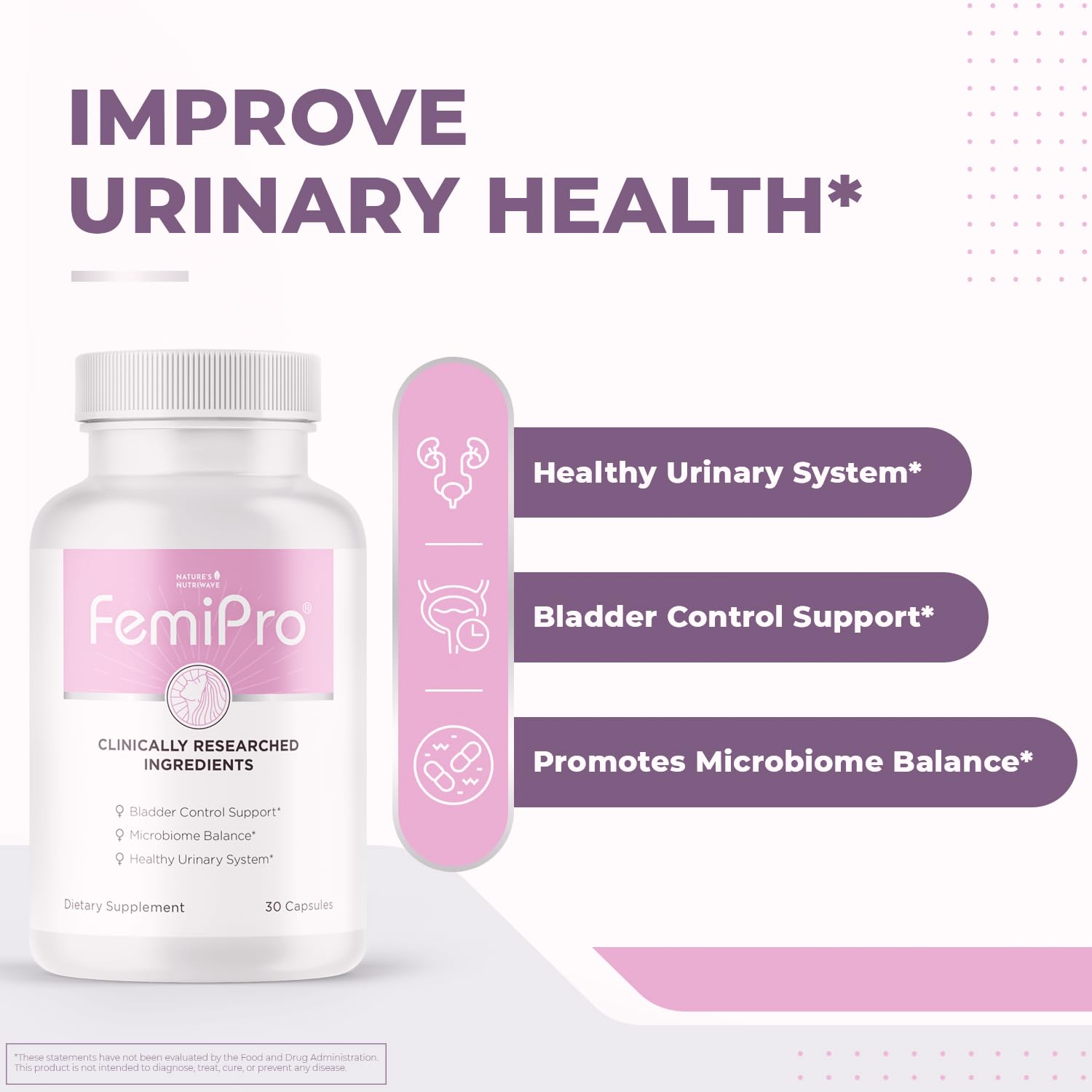 Femipro Bladder Control Supplements for Women & Men, Natural Herb & Probiotic Blend, Supports Urinary Tract Health & Microbiome Balance | Made in USA Non-GMO, 30 Capsules, 1 Month Supply Nature’s NutriWaveAu supplements