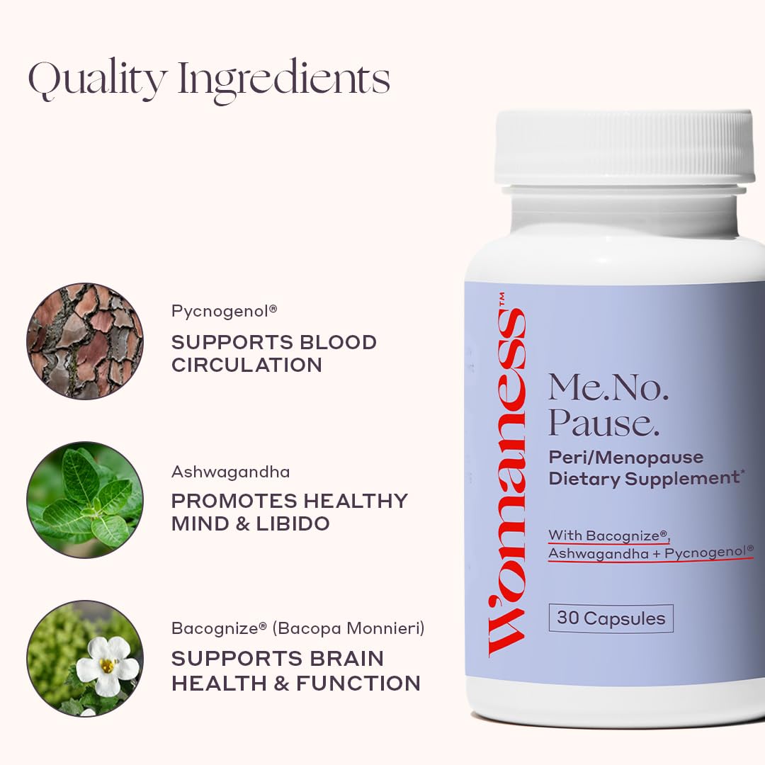 Womaness Menopause Supplements for Women - Hormone Balance for Women Perimenopause and Menopause - Ashwagandha, Pycnogenol and Bacognize for Hot Flashes, Brain Fog and Mood Hormone Free - 30 Capsules WomanessAu supplements