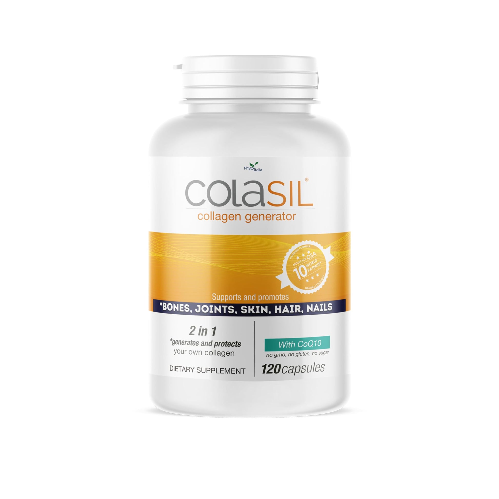 Colasil Collagen Booster Capsules – Organic Silica (OSA) + Hydrolyzed Collagen Generator for Hair, Skin, Nails, Bones & Joints – High Absorption, Non-GMO, Allergen-Free, 120 Capsules (60-Day Supply) ColasilAu supplements