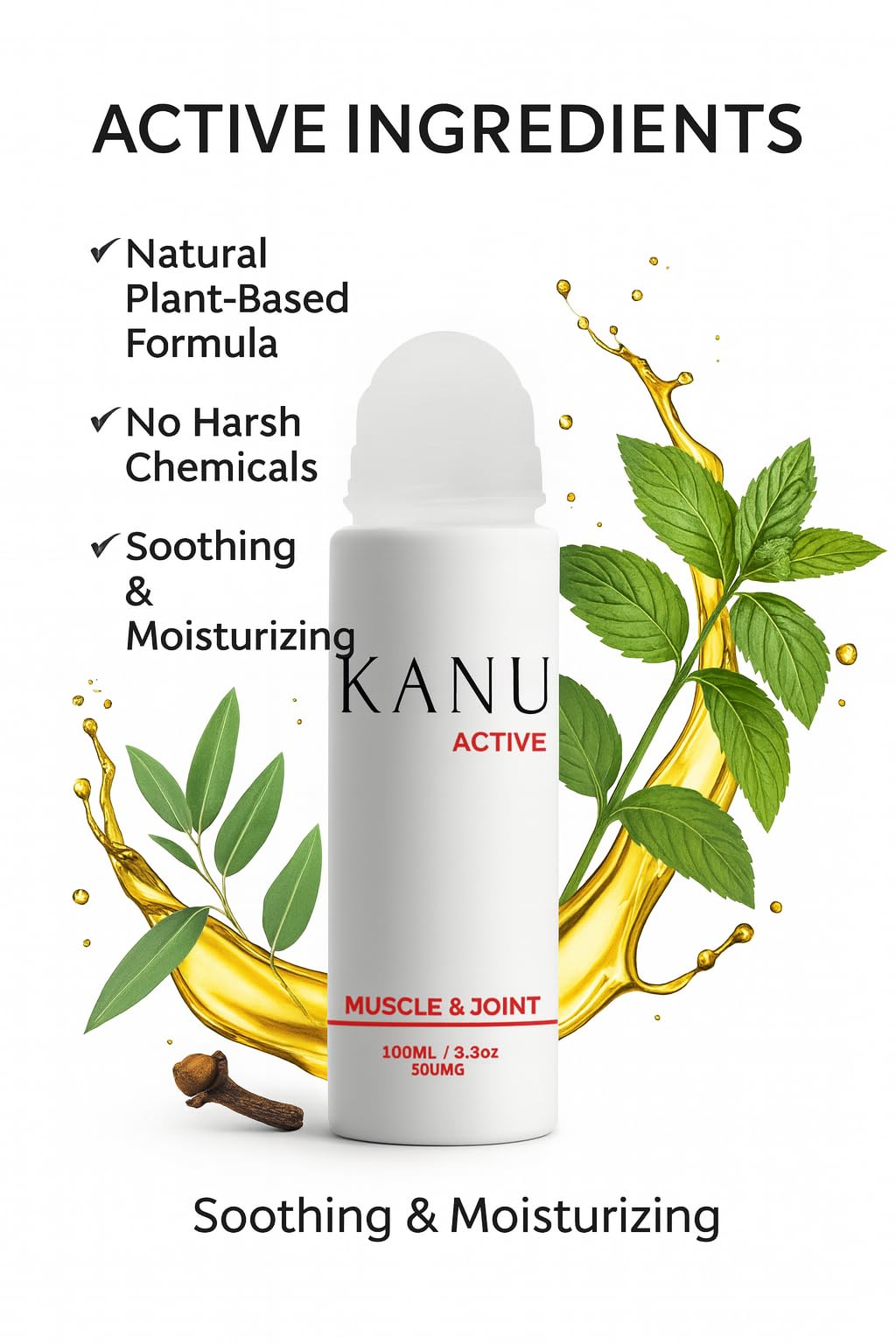 Muscle & Joint Relief Roll-On Cooling Serum- 3.3 oz- Fast Absorbing Pain Relief for Sore Muscles and Joints- Workout Recovery and Joint Support for Athletes and Active Lifestyles KANUAu supplements