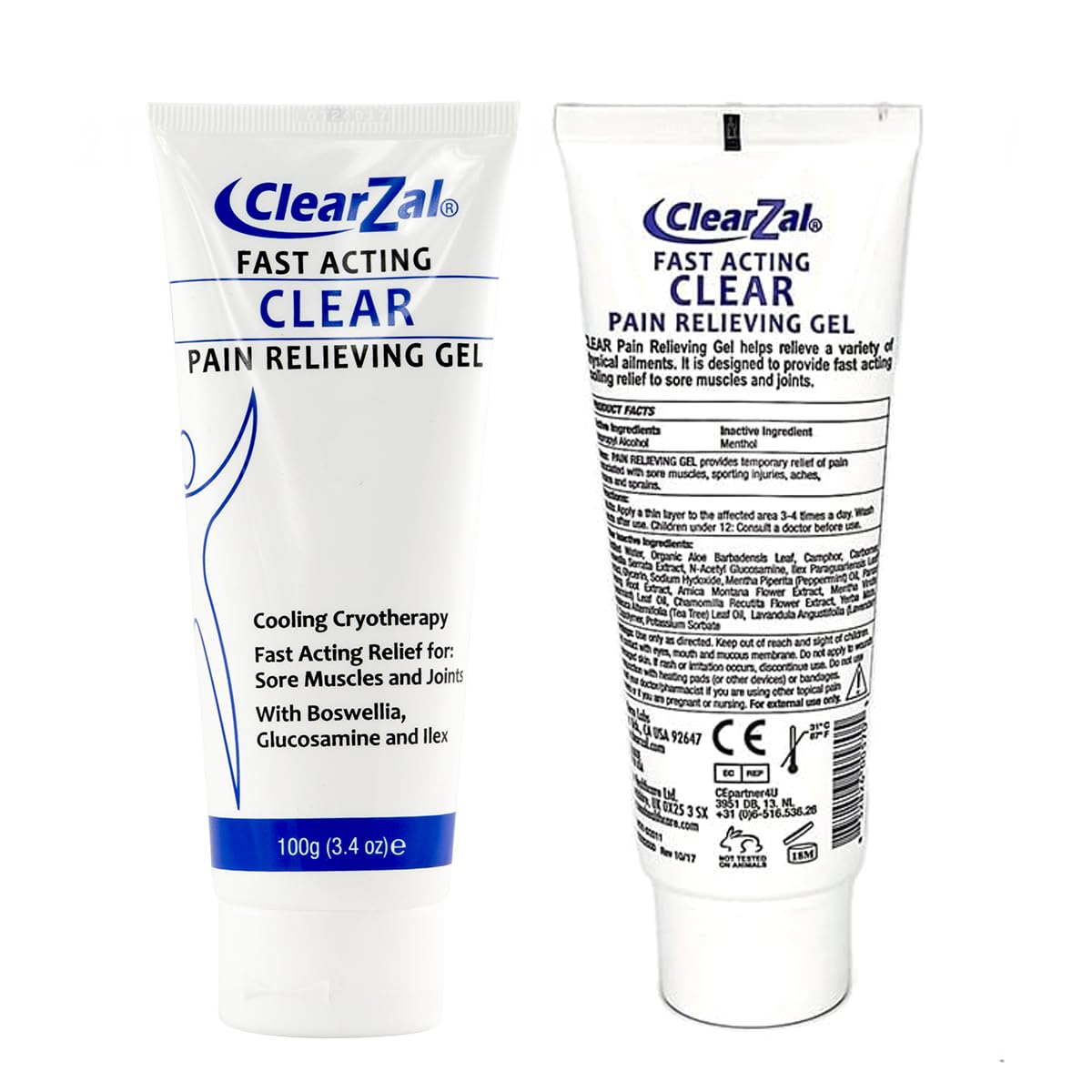 ClearZal Fast Acting Clear Pain Relieving Gel with Cooling Cryotherapy, Boswellia and Glucosamine for Sore Muscles and Joints, Soothing Cooling Gel 3.4 oz ClearzalAu supplements