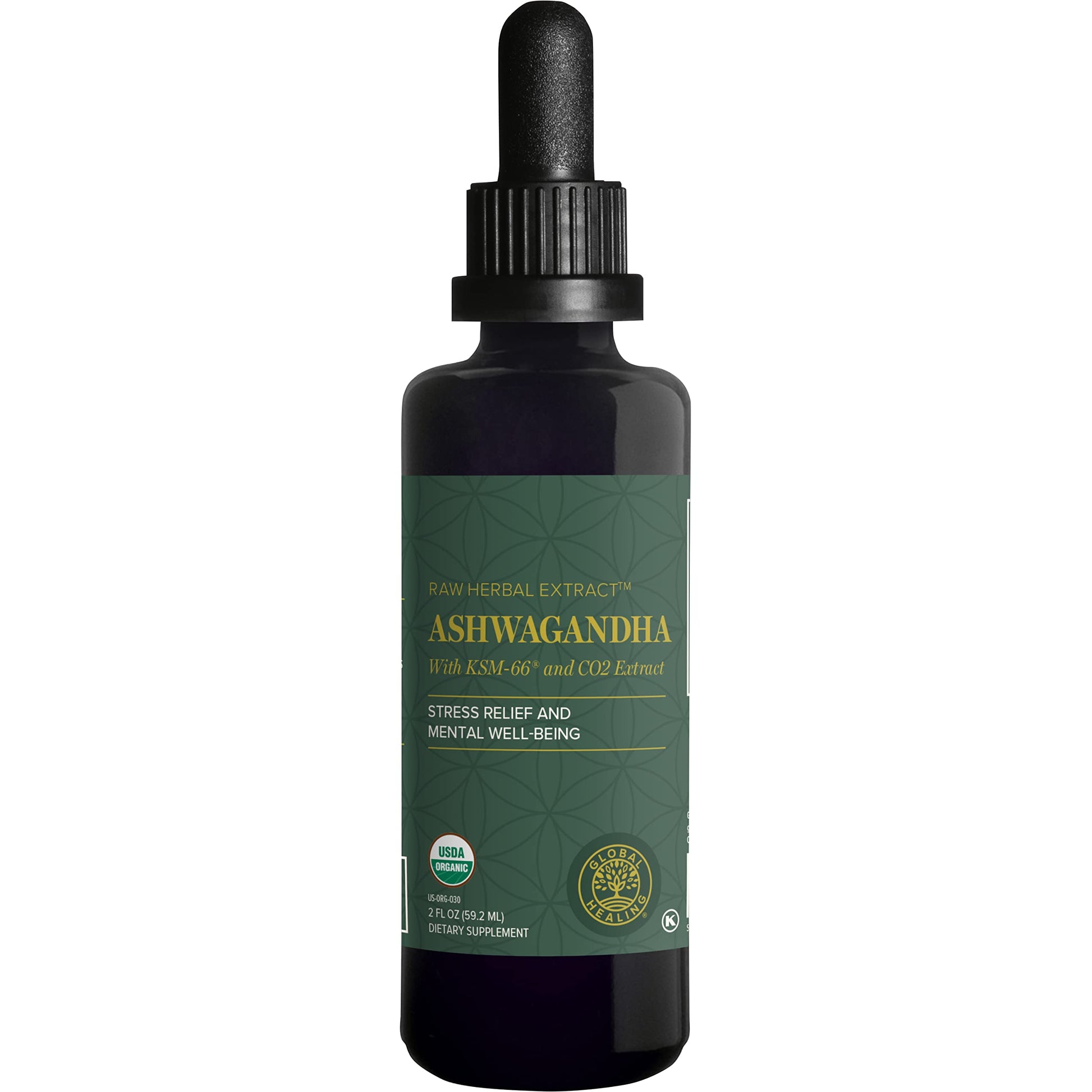 Global Healing Center - Organic Ashwagandha Supplements Drops - KSM-66 Ashwagandha Extra Strength for Men & Women, Helps Promote Relief from Stress, Mood Support, Organic (2 Fl Oz) Global Healing CenterAu supplements