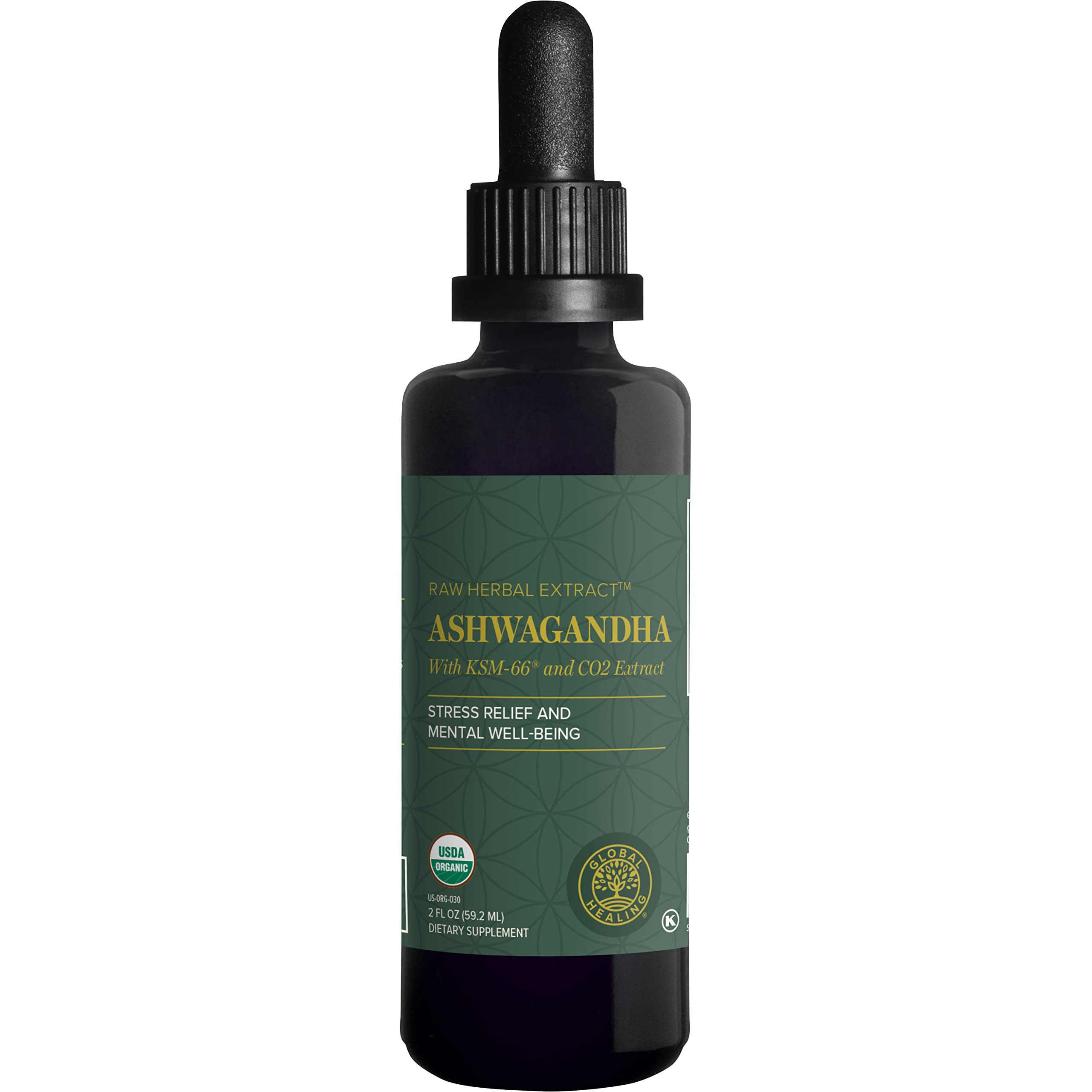 Global Healing Center - Organic Ashwagandha Supplements Drops - KSM-66 Ashwagandha Extra Strength for Men & Women, Helps Promote Relief from Stress, Mood Support, Organic (2 Fl Oz) Global Healing CenterAu supplements