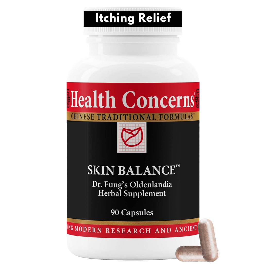 Health Concerns Skin Balance – Herbal Supplement for Skin Support, Itching Relief, & Circulation – Chinese Herbal Supplements for Men & Women – Skullcap, Dong Quai, Coptis Root - 90 Capsules Health ConcernsAu supplements