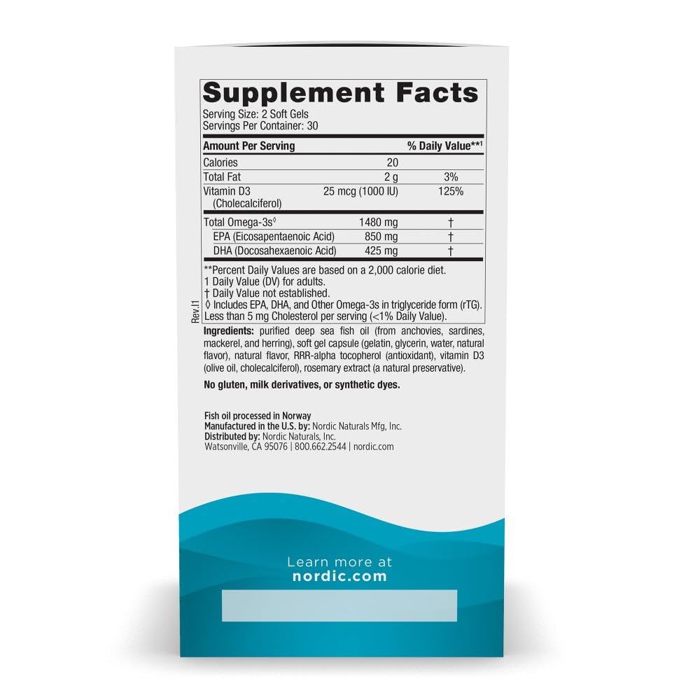 Nordic Naturals Ultimate Omega Xtra, Lemon Flavor - 60 Soft Gels - 1480 mg Omega-3 + 1000 IU Vitamin D3 - EPA & DHA - Brain, Heart, & Immune Health - 30 Servings Nordic NaturalsAu supplements