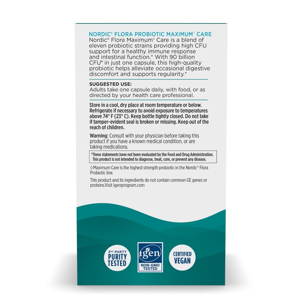 Nordic Naturals Nordic Flora Probiotic Maximum Care, 30 Capsules, 11 Probiotic Strains for Daily Immune and Digestive Health Support, Vegan, 30 Servings Nordic NaturalsAu supplements