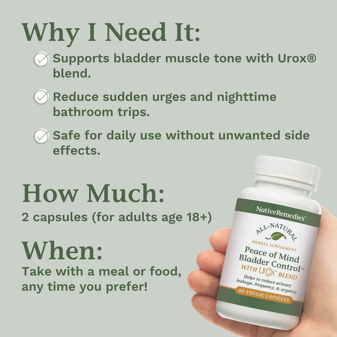 Native Remedies Bladder Control Supplements - Peace of Mind with Urox - Bladder Support for Women & Men, for Overactive Bladders Health - Reduce Nighttime Urination - Non-GMO Vegan Capsules (60 Count) Native RemediesAu supplements