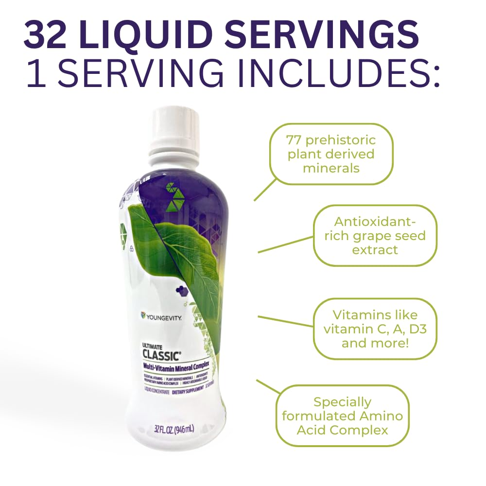 Youngevity Ultimate Classic® - Mega Multi-Vitamin & Mineral Complex - 16 Vitamins, 70+ Minerals, 12+ Amino Acids, Grape Seed, CoQ10, and More - Highly Absorbable Liquid (32 Fl Oz - Pack of 1) YoungevityAu supplements
