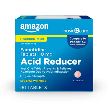 Amazon Basic Care Original Strength Famotidine Tablets, 10 mg, Acid Reducer, Heartburn Medicine, Prevents & Relieves Heartburn, Acid Indigestion Relief, 90 Count Amazon Basic CareAu supplements