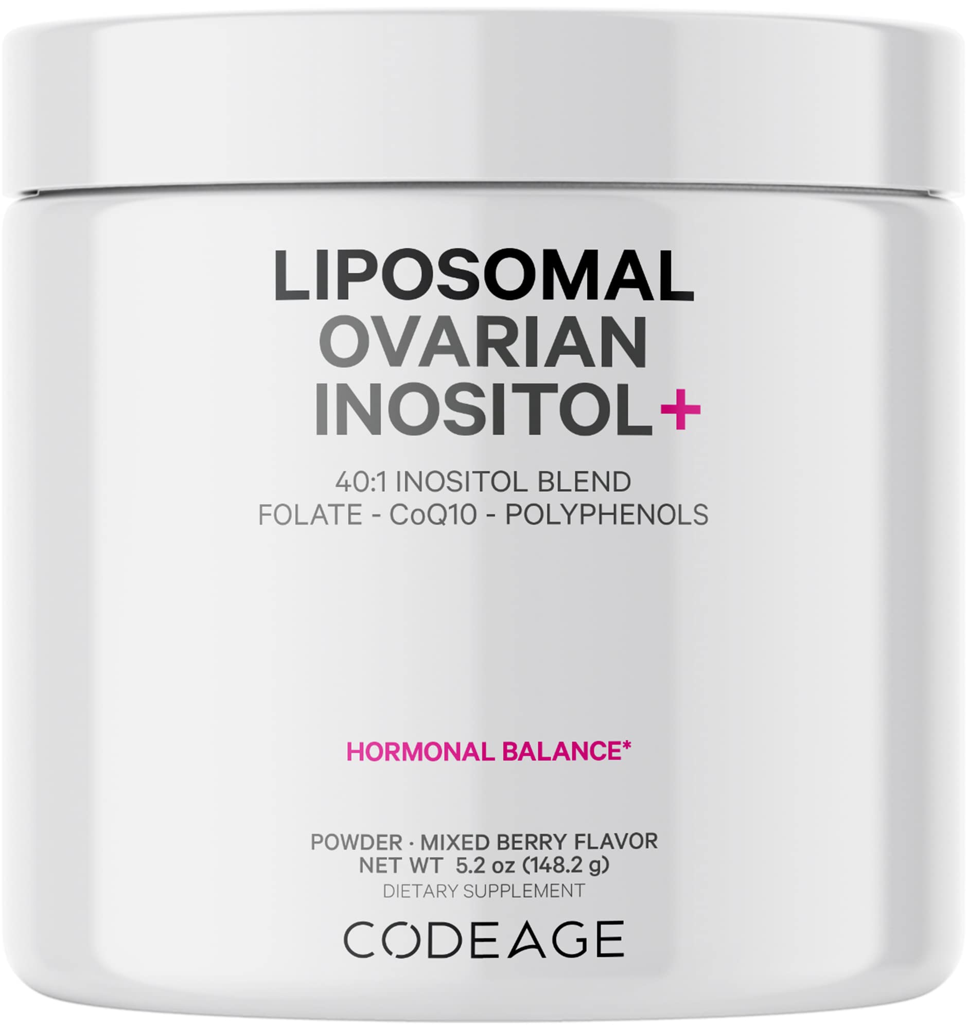Codeage Liposomal Ovarian Inositol Powder - Myo-Inositol & D-Chiro-Inositol 40:1 Blend, Folate 5-MTHF, CoQ10, Pomegranate & Wild Blueberry - 2-Month Supply - Mixed Berry Flavor - Non-GMO, 60 Servings CodeageAu supplements