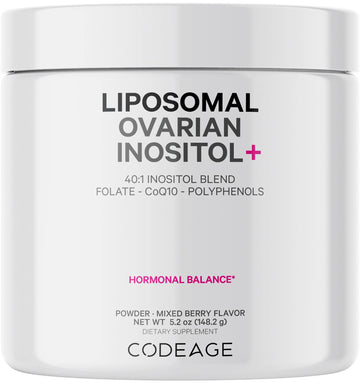 Codeage Liposomal Ovarian Inositol Powder - Myo-Inositol & D-Chiro-Inositol 40:1 Blend, Folate 5-MTHF, CoQ10, Pomegranate & Wild Blueberry - 2-Month Supply - Mixed Berry Flavor - Non-GMO, 60 Servings CodeageAu supplements