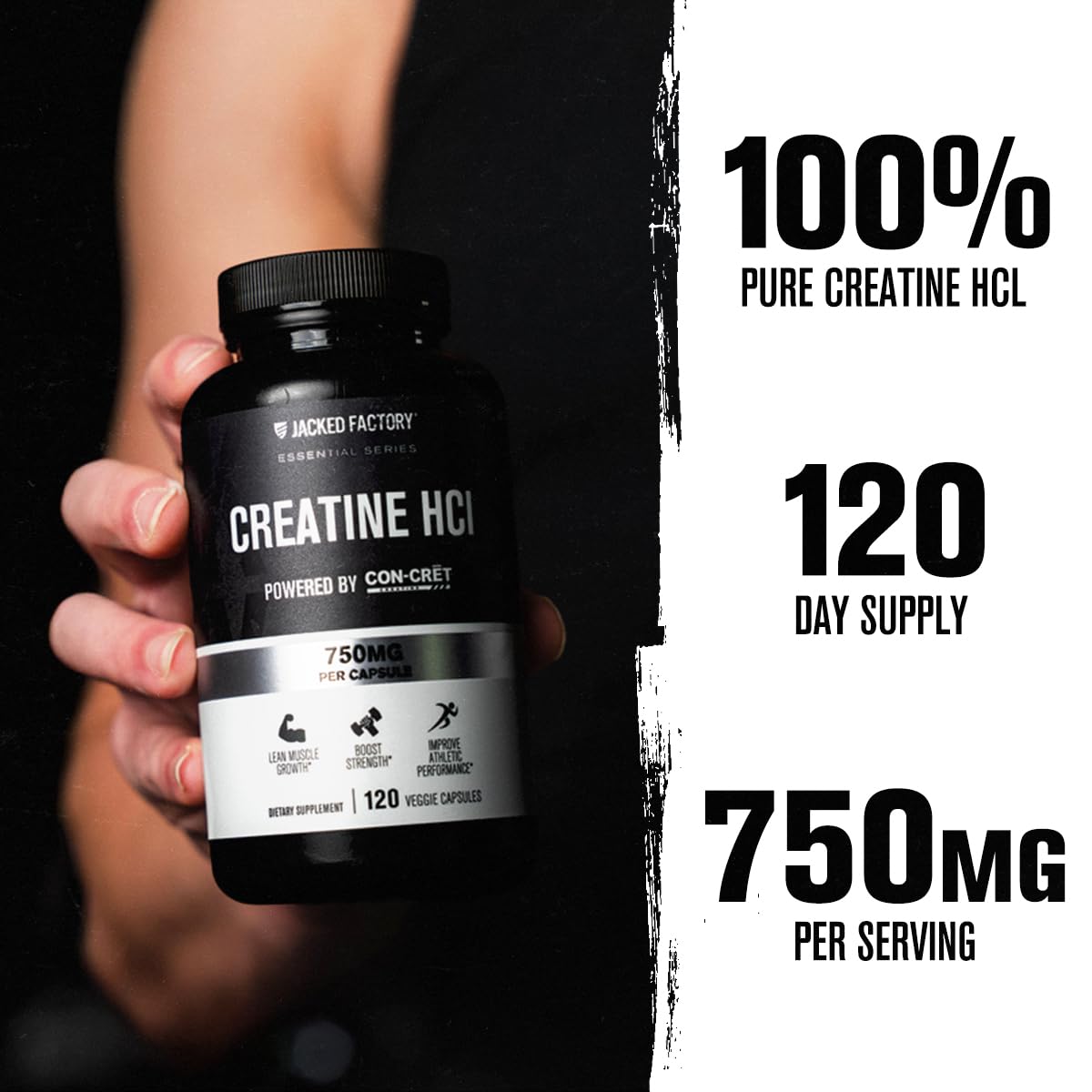 Jacked Factory Creatine HCl Capsules - CON CRET Creatine Pills 750mg - Lean Muscle Growth & Recovery, Boost Strength & Endurance, No Bloating or Cramps - 120 Capsules Jacked FactoryAu supplements