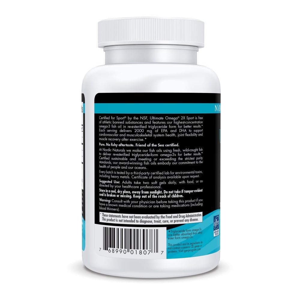 Nordic Naturals Ultimate Omega Sport 2X, Lemon Flavor - 60 Soft Gels - 2150 mg Omega-3 - NSF Certified Fish Oil with EPA & DHA - Heart & Muscle Health, Recovery - Non-GMO - 30 Servings Nordic NaturalsAu supplements