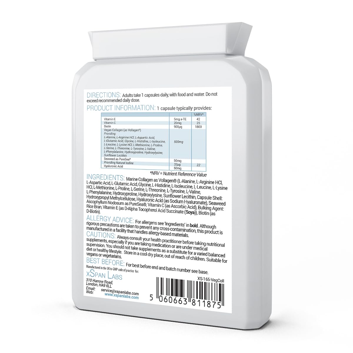 Vegan Collagen & Hyaluronic Acid Complex - 60 Capsules - Effective Skin, Hair & Nails Formula Xspan LabsAu supplements