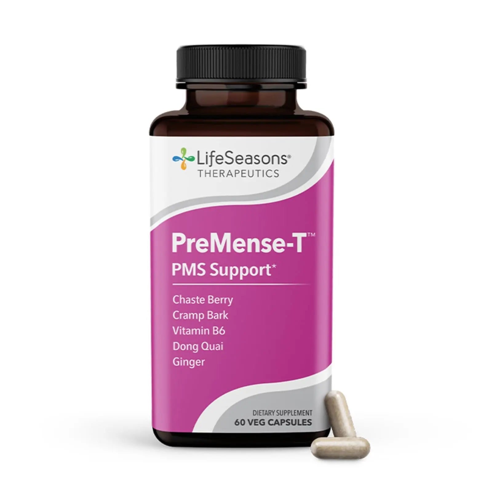 LifeSeasons - PreMense-T - PMS Relief Supplement - Support for Pre-Menstrual Symptoms, Cramping & Breast Tenderness - Nourish Tissue - Ginger Crampbark Dong Quai Chasteberry & Vitamin B6-60 Capsules LifeSeasonsAu supplements
