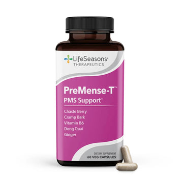 LifeSeasons - PreMense-T - PMS Relief Supplement - Support for Pre-Menstrual Symptoms, Cramping & Breast Tenderness - Nourish Tissue - Ginger Crampbark Dong Quai Chasteberry & Vitamin B6-60 Capsules LifeSeasonsAu supplements