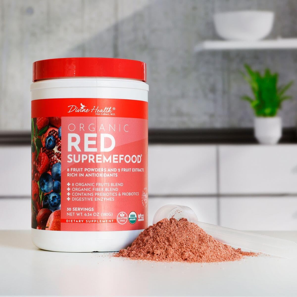 Dr. Colbert, MD Organic Red Supremefood | Berry Flavored Blend | by Divine Health | 10 Organic Fruits | Probiotics | Enzymes | Herbs | Fiber | Antioxidants | Non-GMO | 30 Day Supply | 180g Divine HealthAu supplements