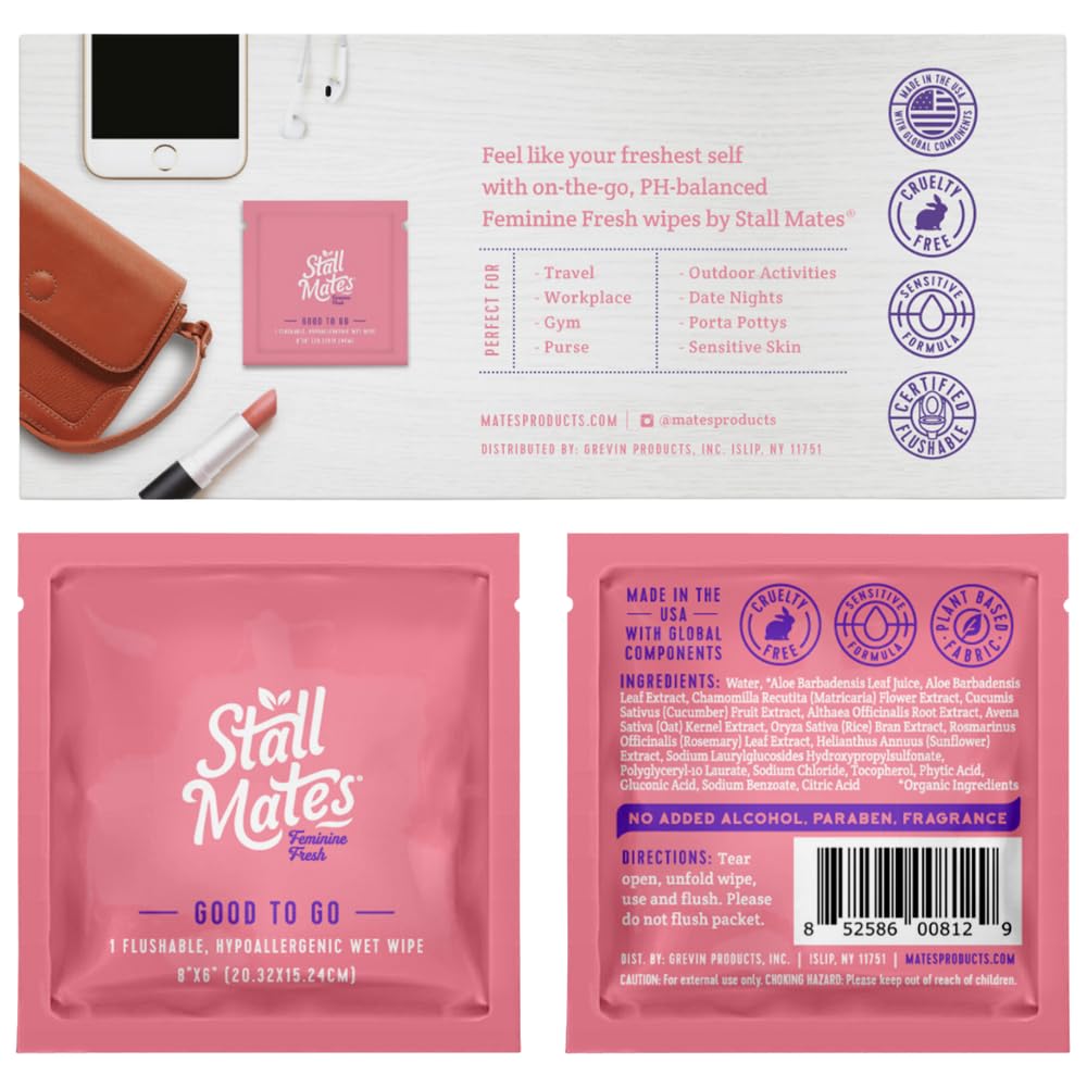 Stall Mates Wipes Feminine Fresh - Flushable | Individually Wrapped Cleansing Travel Friendly PH Stall Mates WipesAu supplements